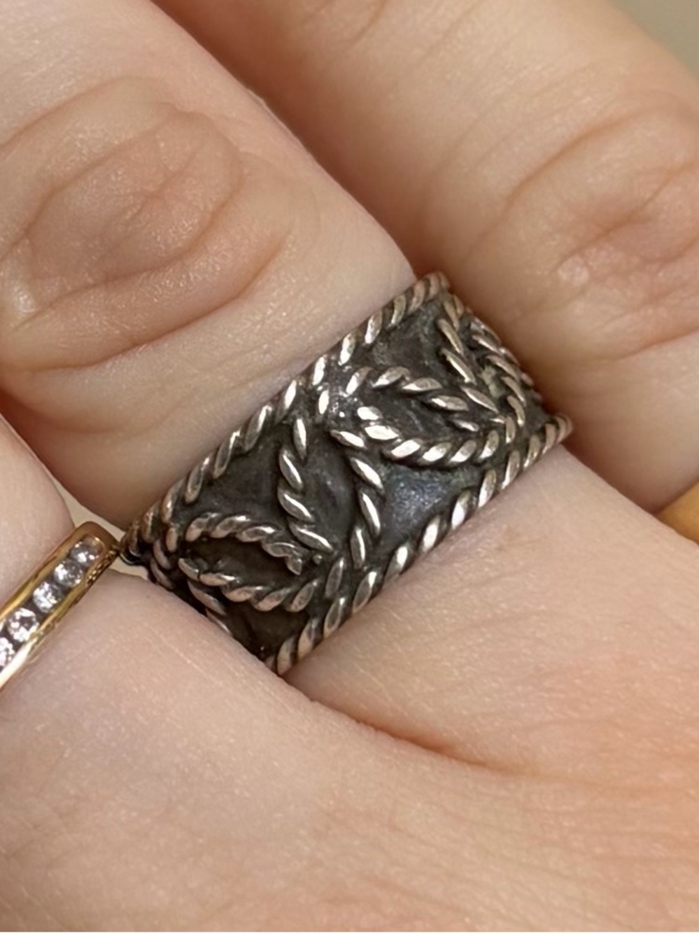 Vintage 925 Sterling Silver Mexican Cable Wire Wide Band Ring Size 5.75